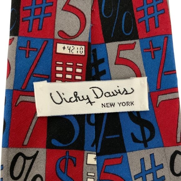 Vicky Davis New York Silk Tie It All Adds Up Numbers Symbols Calculator 1990s - Picture 3 of 4